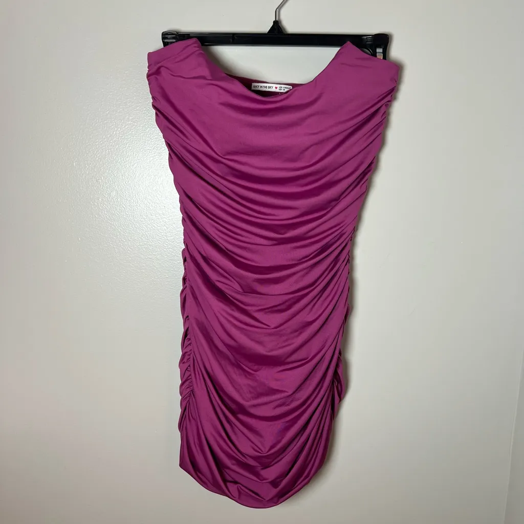 Lucy In The Sky Strapless Ruched Corset Bodycon Pink Mini Dress Party Hoco Sz M - Image 2