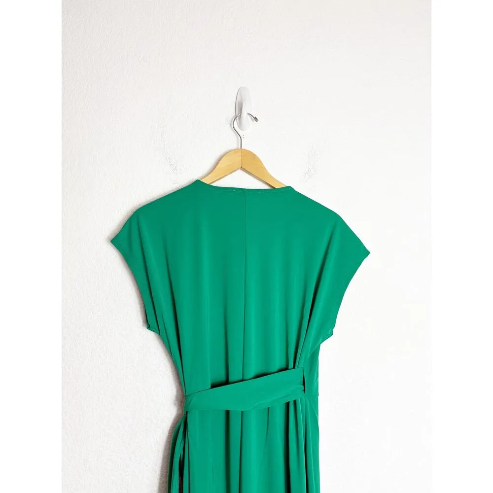 Mango Bow Wrap Midi Dress Size 2 Green Short Sleeve Jersey - Image 13