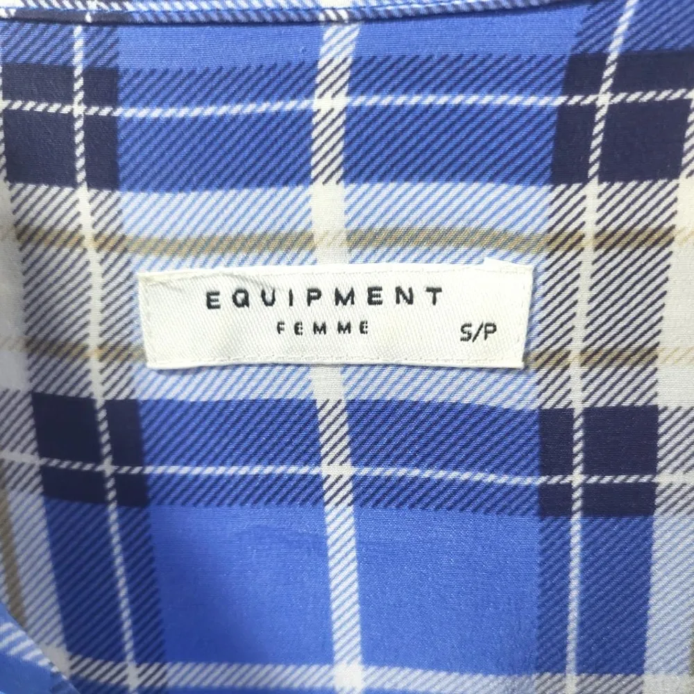 Equipment Femme Brett Silk Plaid Shirt Dress in Blue/White - Image 6