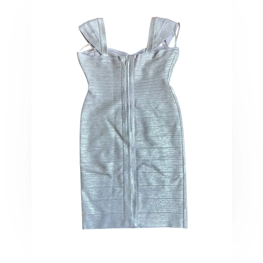 Herve Leger Rose Gold Off-Shoulder Bandage Dress Sweetheart Neckline Metallic - Image 9