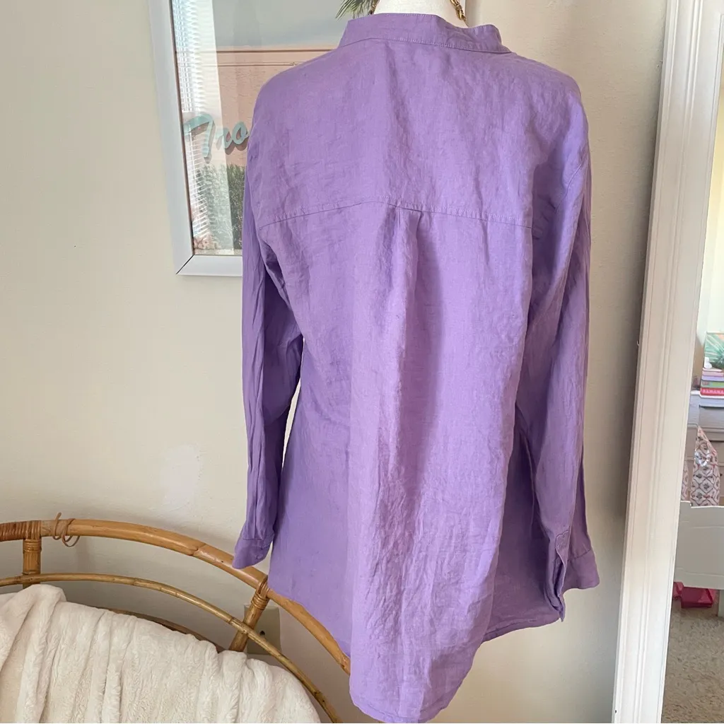 Eileen Fisher 100% Organic Irish Linen Button Down Long Sleeve Shirt Top Medium - Image 9