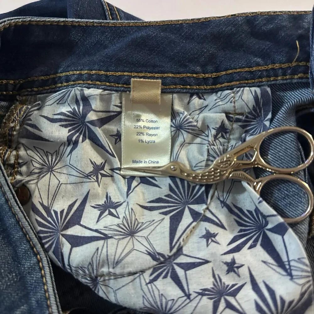 Peoples Liberation Bootcut Jeans Womens 3/4 (30X32) Low Rise Star Flap Pocket Blue - Image 9