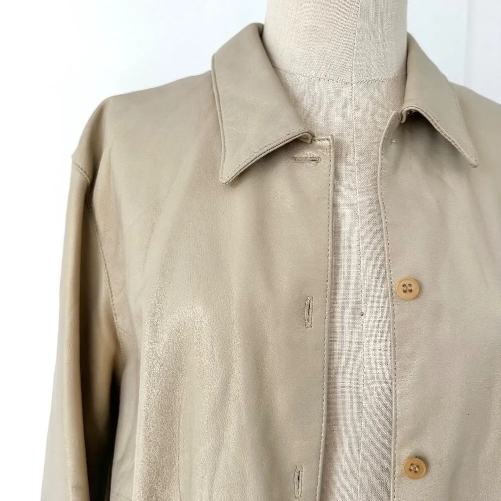 Express Vintage Leather Jacket Button Up Collared Tan Minimalist S 90s‎ Y2K - Image 2