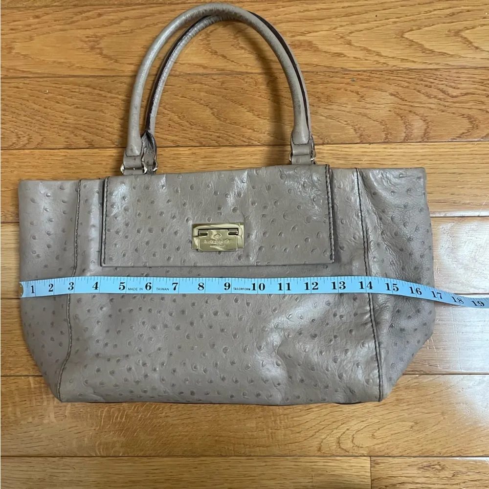 Kate Spade Windsor Square Angeline Ostrich leather Satchel Purse Beige Tan - Image 7
