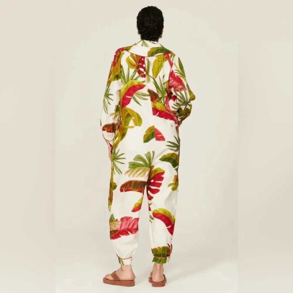 Farm Rio Spring Forest Jumpsuit Leaves Jungle Rainforest Tropical Floral Size L - Image 6
