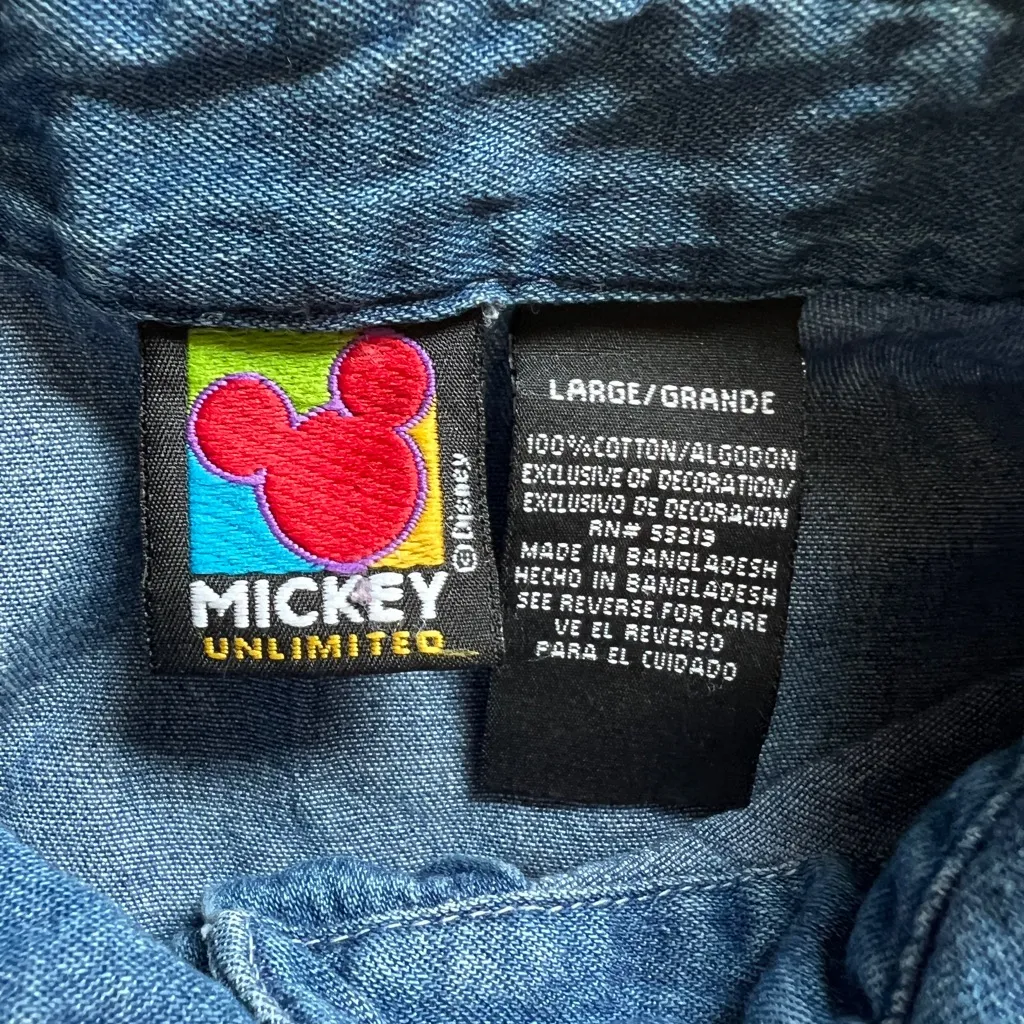 Vintage Mickey Unlimited Jerry Leigh Large Sleeveless Denim Chambray Disney Top‎ - Image 5