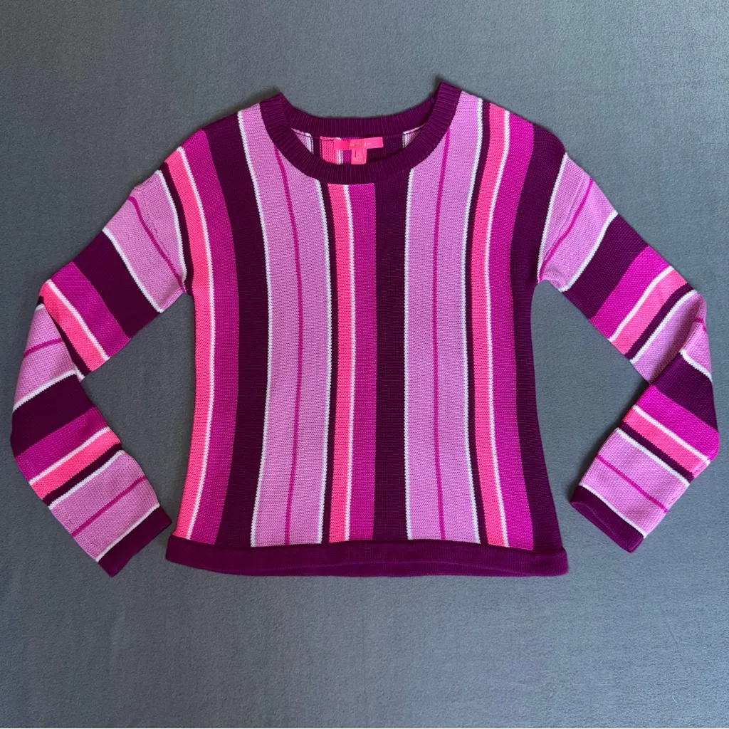 Lilly‎ Pulitzer Pink and Purple crewneck long sleeve Knit Sweater Size Medium - Image 6