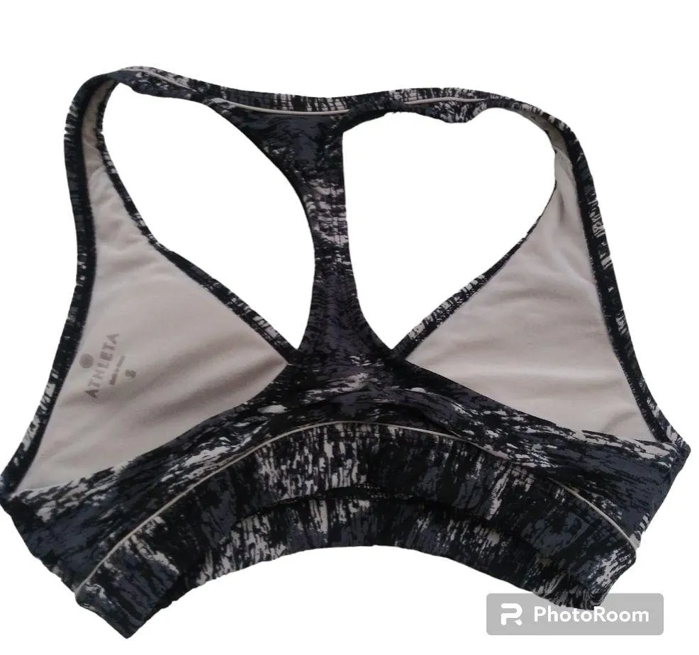 Athleta Black White Print Racer Back Athletic Sports Bra Size Small - Image 2