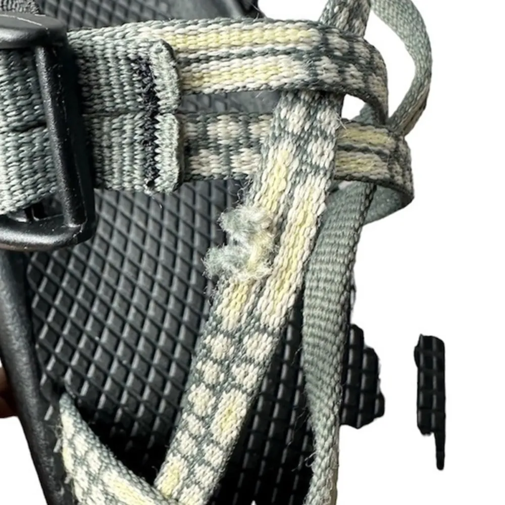 Chaco sandals double strap design. Yellow & gray honeycomb pattern. - Image 3