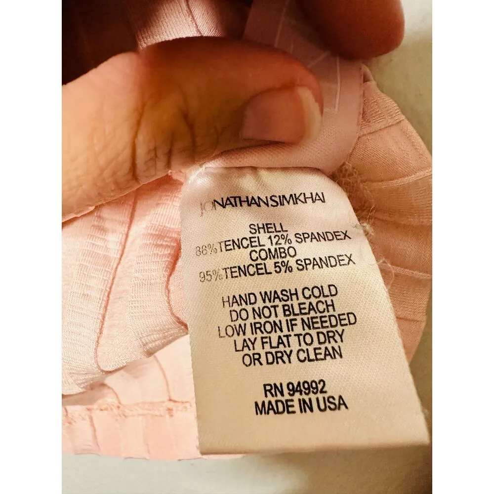 JONATHAN SIMKHAI Pink Val Rib Cropped Polo Long Sleeves Collared Shirt size XS - Image 10