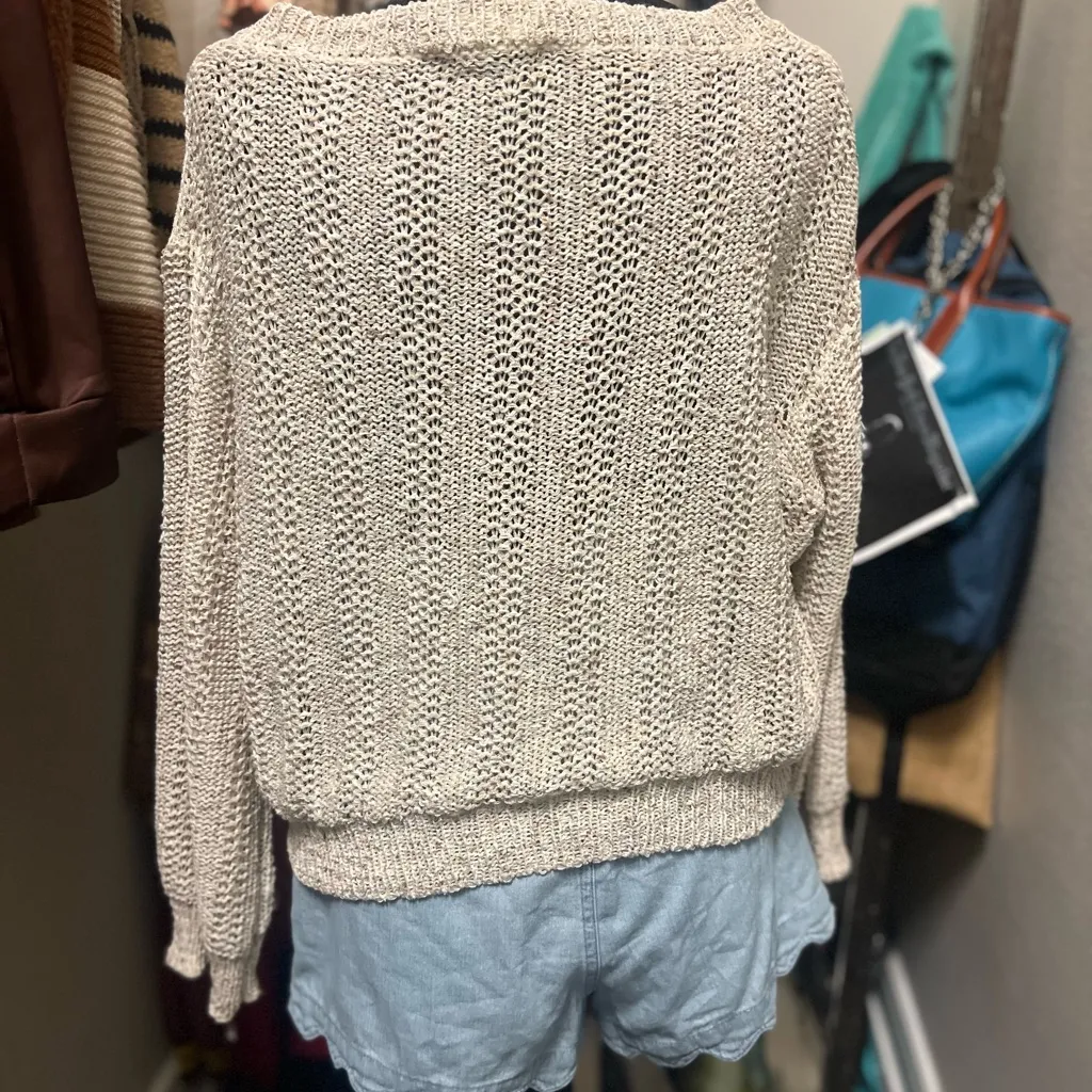 She + Sky | Beige Lightweight Cropped Long Sleeve Top | Size Small Tan - Image 3