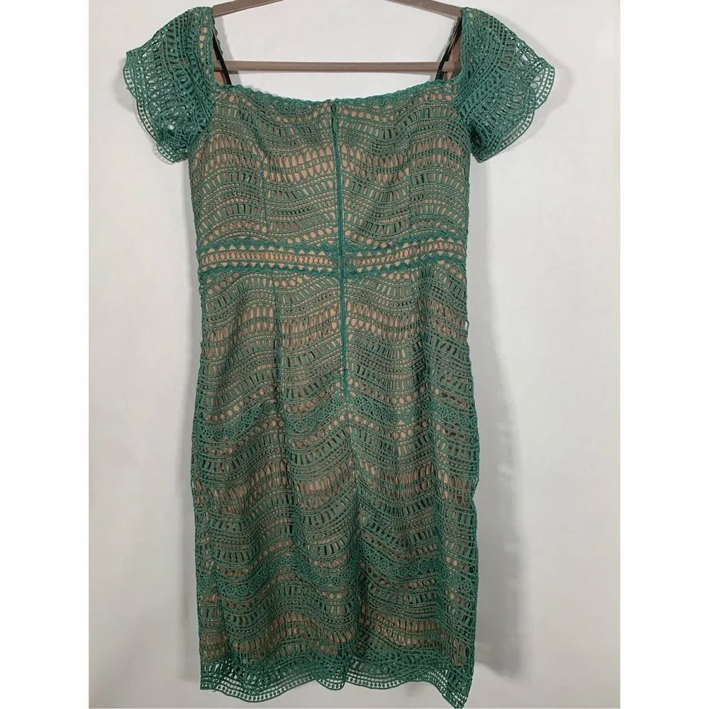 NEW Stylestalker Alexander Crochet Teal Green Off Shoulder Mini Dress in Jade M - Image 6