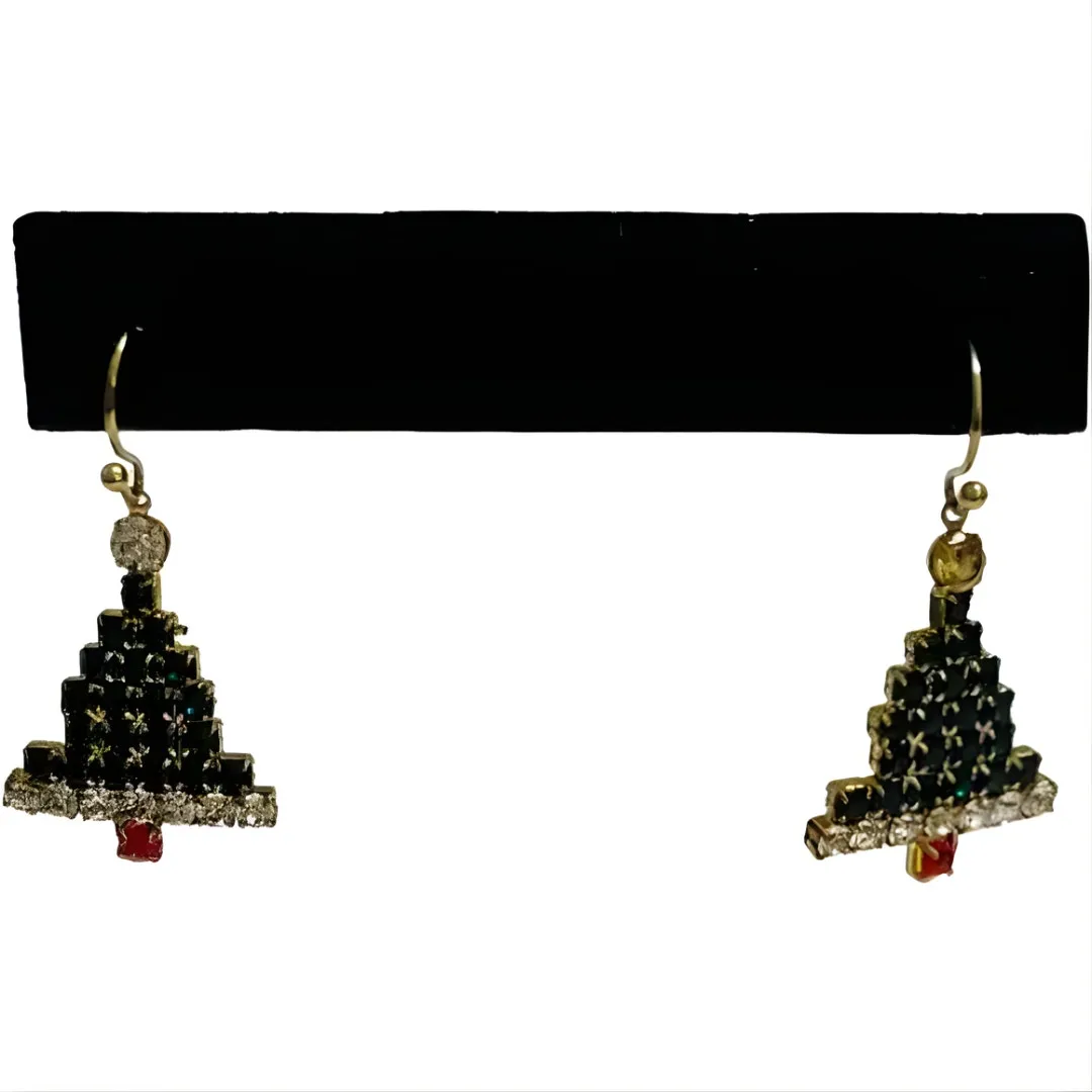 Christmas Tree Earrings Silver Gold Santa Hat Poinsettia Bundle Lot 5 Pairs - Image 6