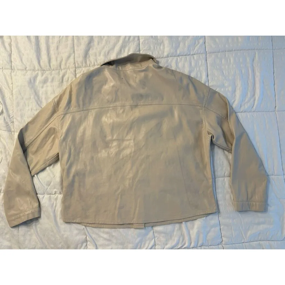 T Tahari Faux Leather Shacket Jacket Shirt Cream Beige Pockets Women's Large - Image 6