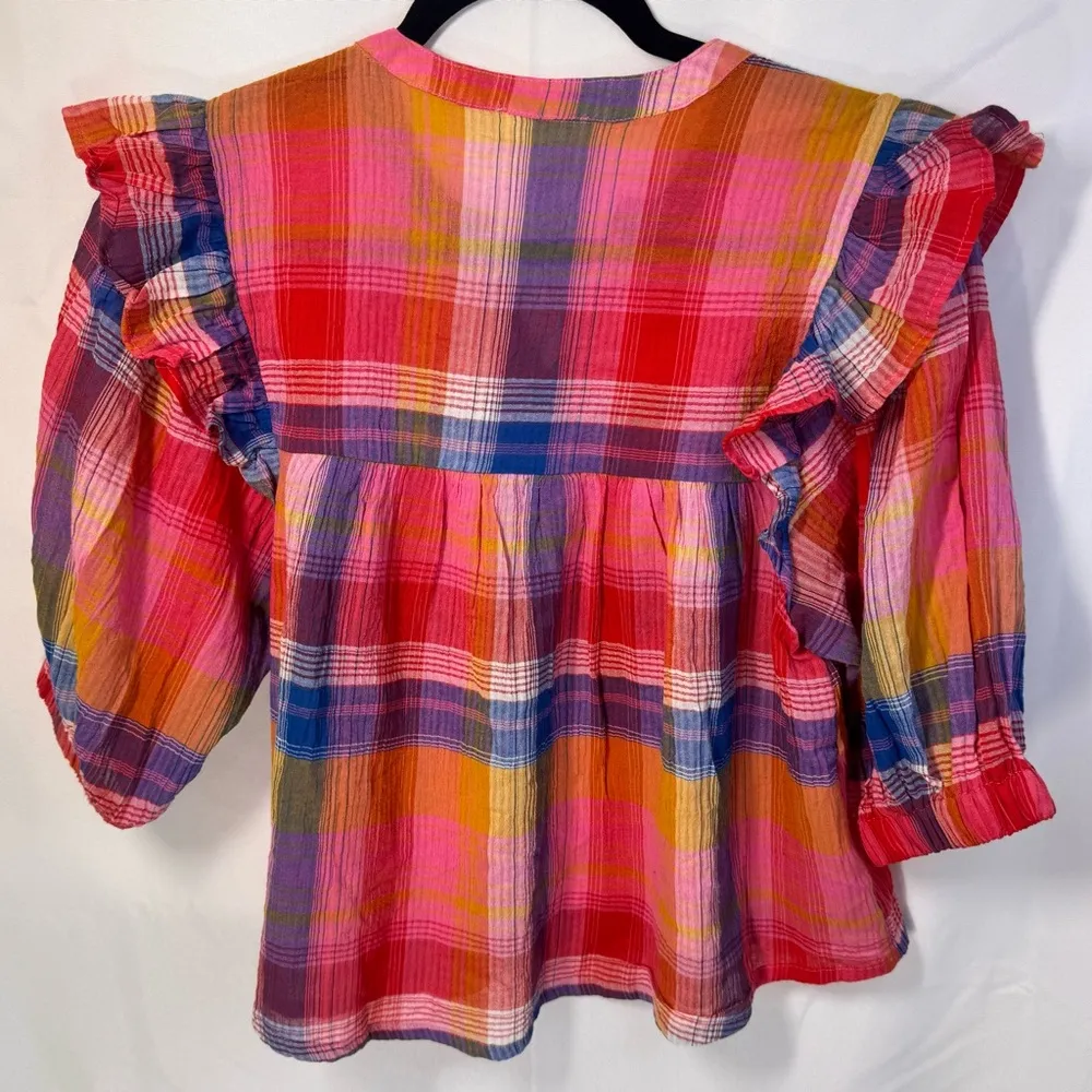 NWT Rainbow Plaid Boho top from Nordstrom- Size Small - Image 3