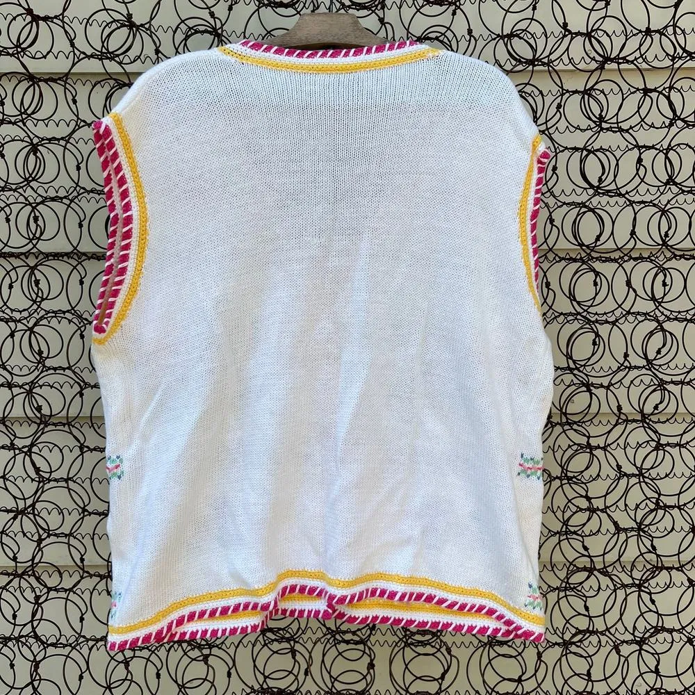 Country Suburbans pastel floral embroidered sweater vest XL Pink - Image 3