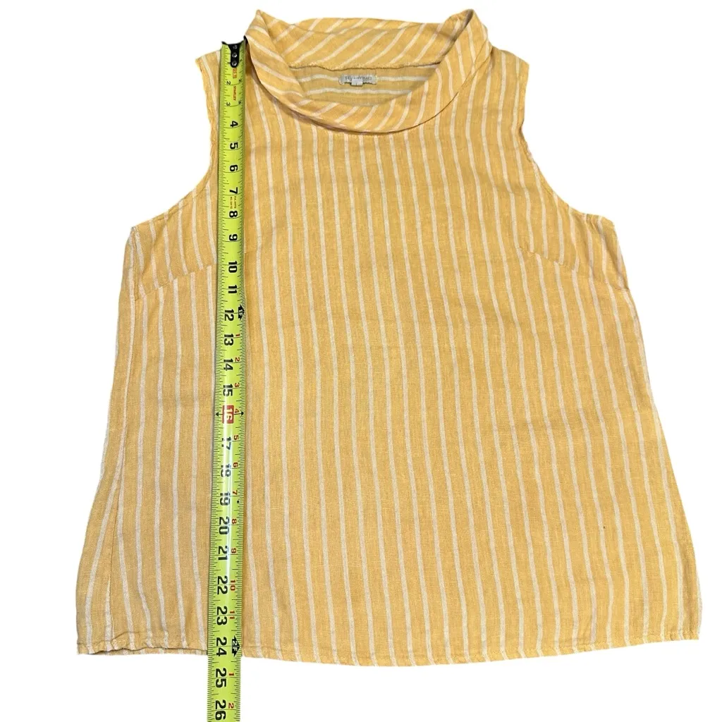 🌼 Lina Tomei Made in Italy Striped Linen Sleeveless Blouse Top Size L‎ Yellow Size L - Image 3
