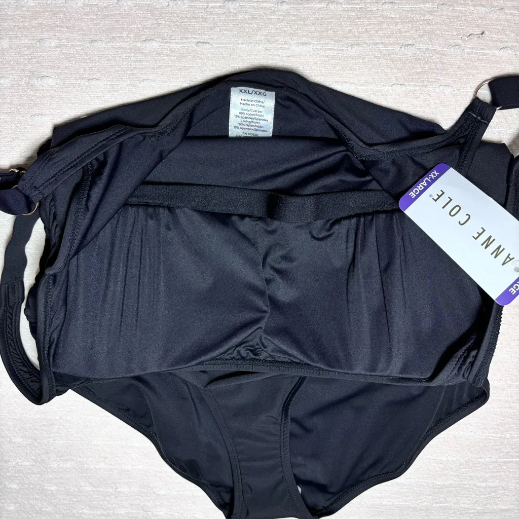 Anne Cole Ladies Adjustable Strap Square Neck One Piece Swimsuit‎ Black Size XXL - Image 9