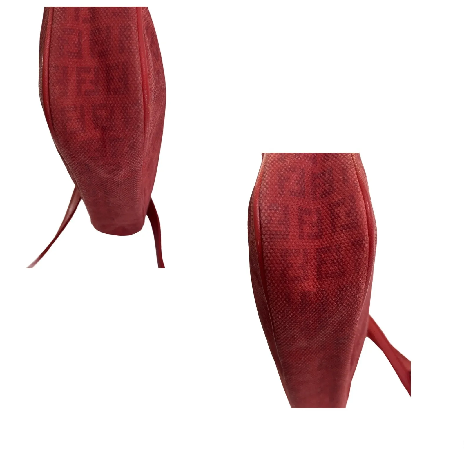 Vintage Fendi Red FF Canvas Crossbody Bag Leather Trim Authentic Made In Italy - Image 10