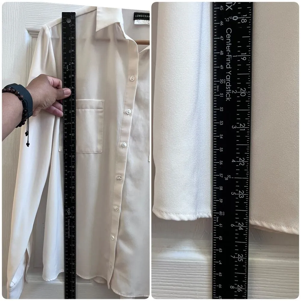 Longchamp  Ecru Neutral Tiny Pulls Collared Button Down Blouse FR Size 36 US 4 - Image 9