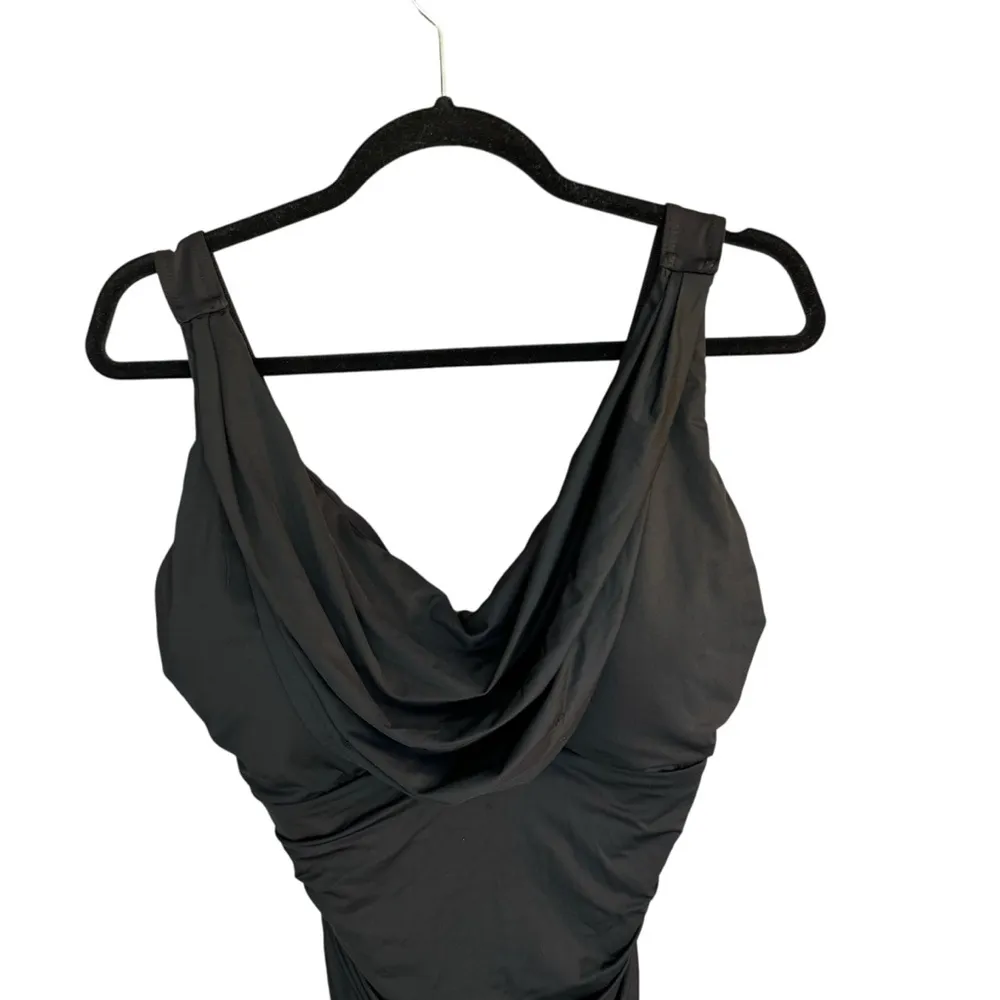 Miraclesuit - Black One-Piece Draped Neckline Swimsuit Sz XL - Image 2