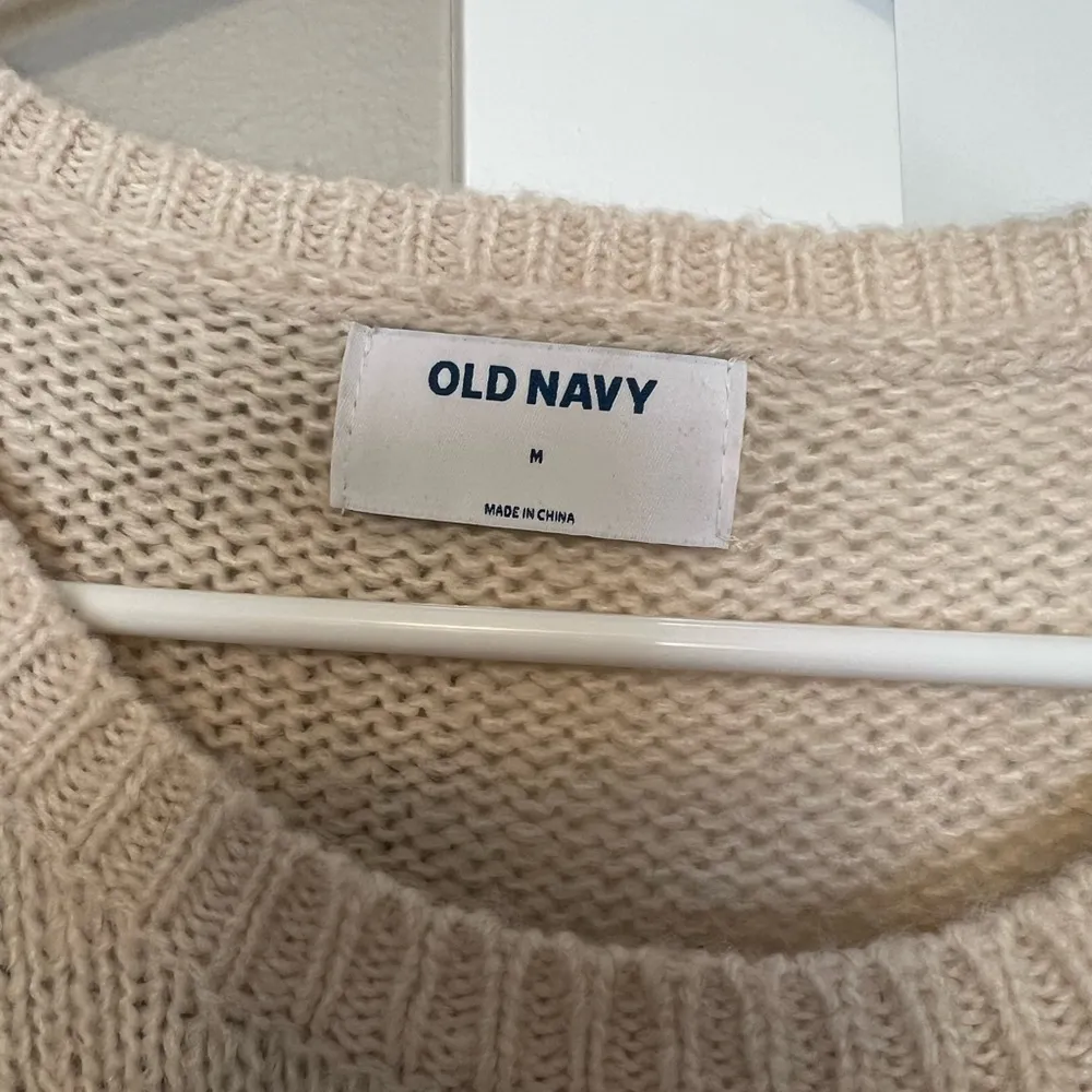 Cream and Red Crew Neck Sweater with Nordic Pattern - Image 2