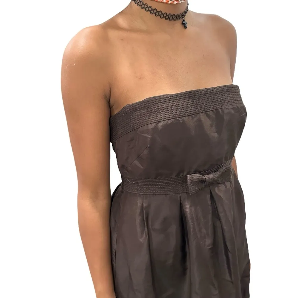 J. CREW CHOCOLATE BROWN SILK TAFFETA STRAPLESS MAXI DRESS GOWN - Image 3