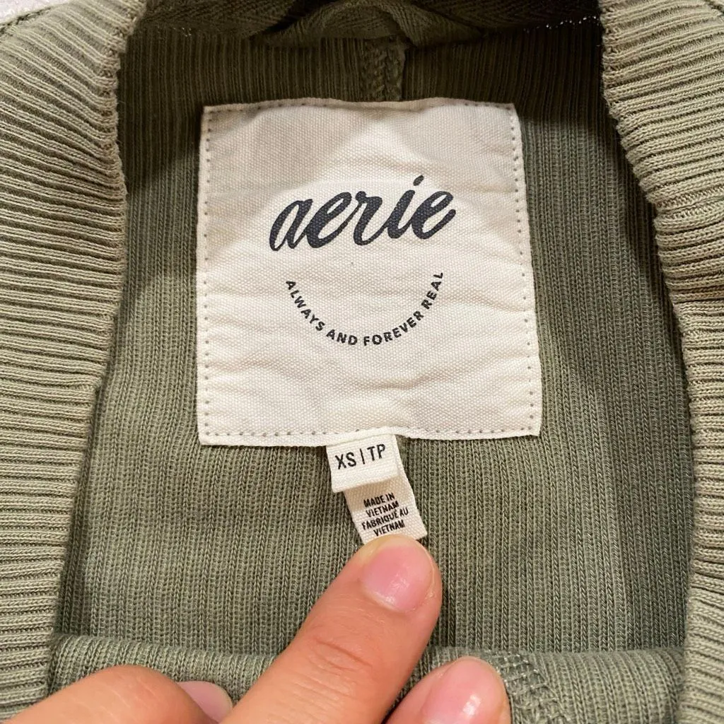 Aerie Ribbed Oversized Sweatshirt XS Green Crewneck Cozy Lounge Top - Image 3