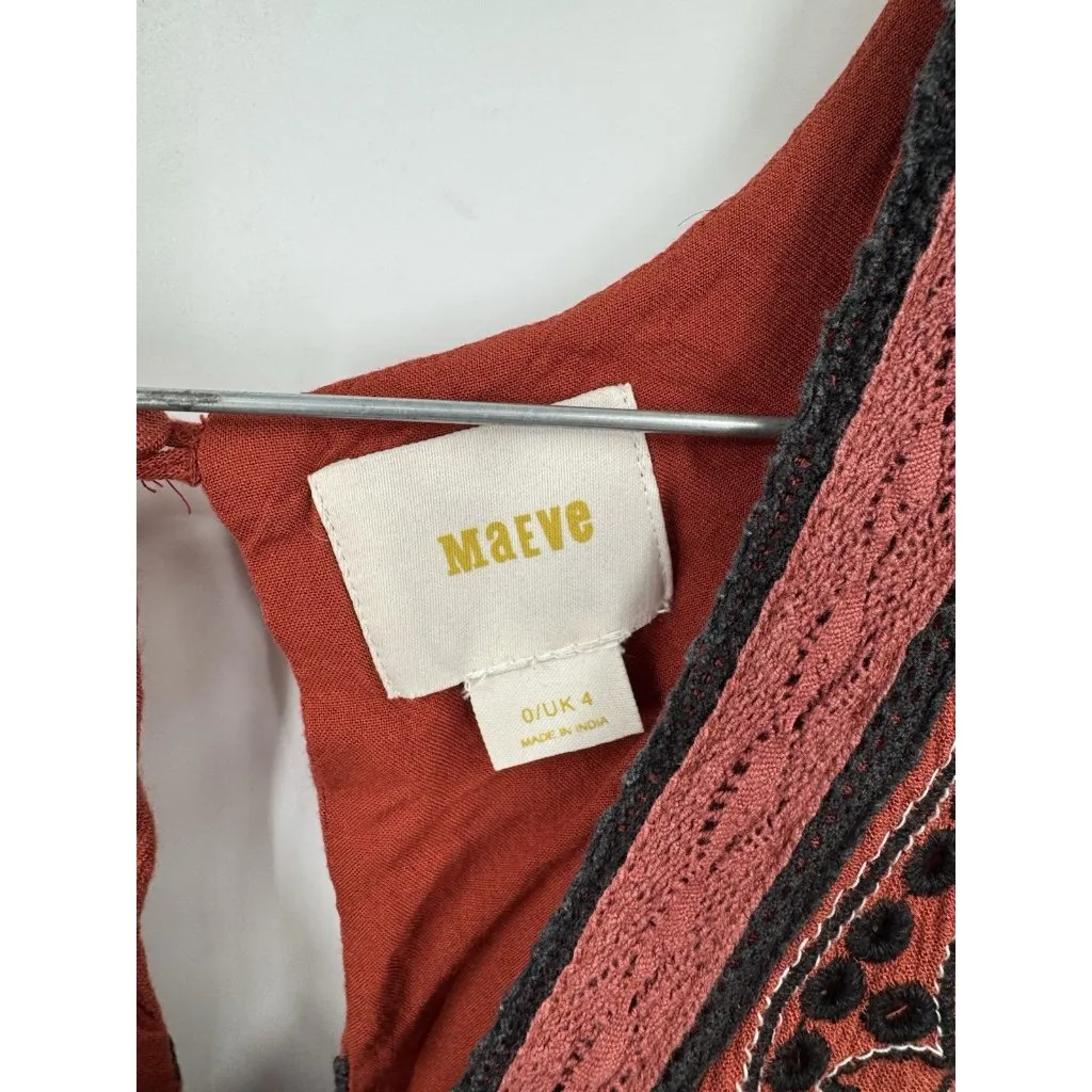 Maeve Anthropologie Desert Embroidered Wide Leg Jumpsuit Women 0 Orange Bohemian - Image 4