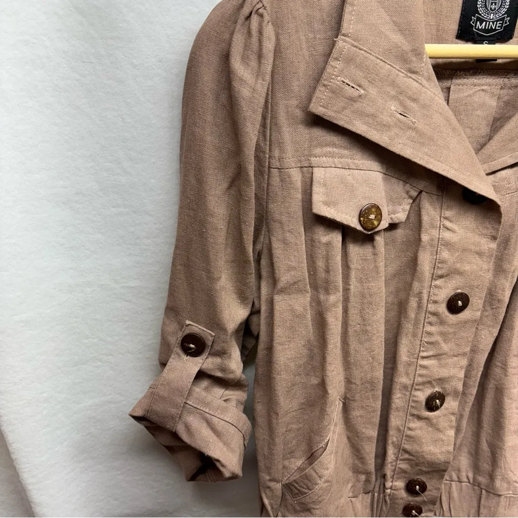MINE Cropped Linen Brown Button Up Roll Tab Jacket Sz S‎ - Image 5