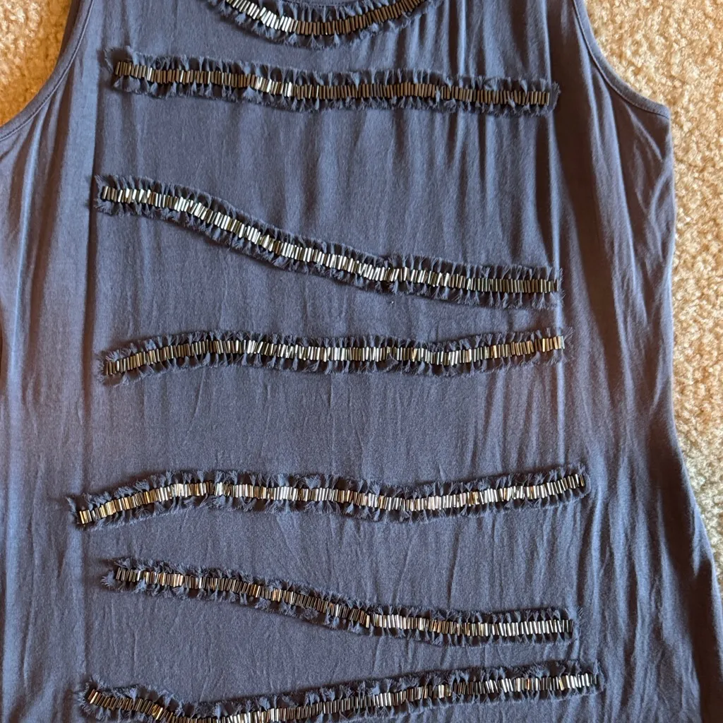 Saks Fifth Avenue Gray Tank Top with Sequin Stripes - Image 4