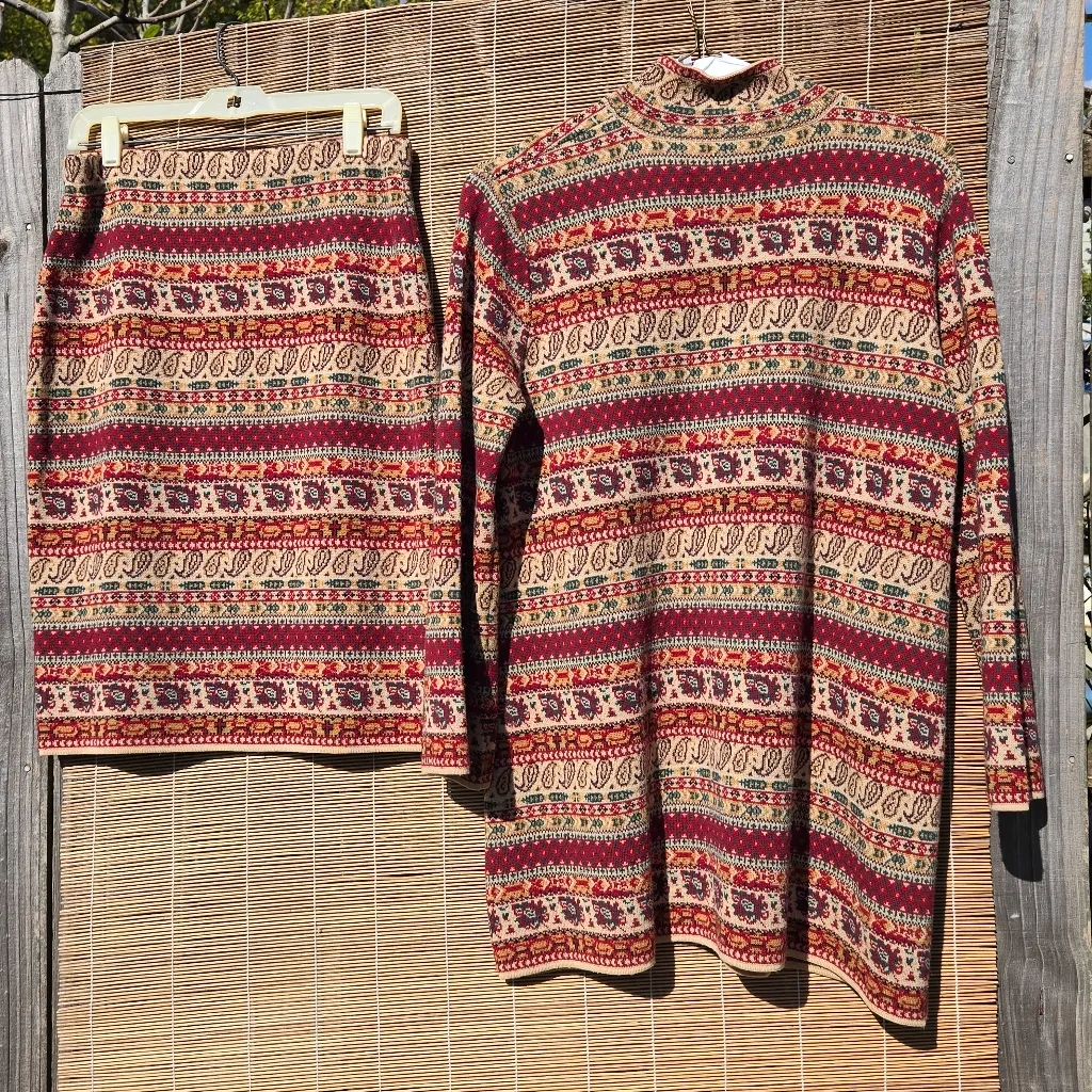 Vintage Vittadini Sport 100% Merino Wool Sweater Dress Skirt Set L - Image 6