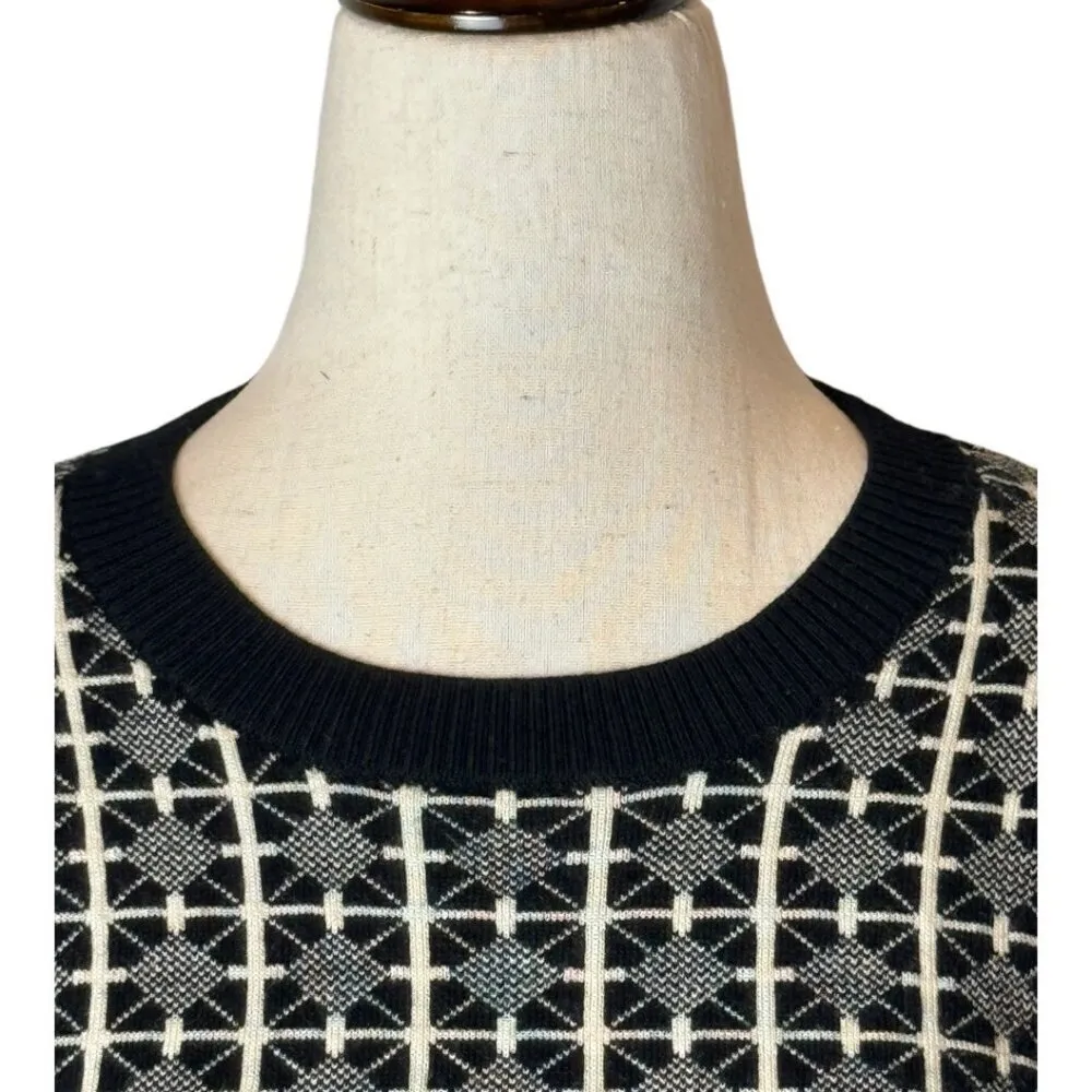 Jason Wu Sweater Womens Small Black Ivory Wool Knit Crew Neck Fair Isle Pullover - Image 9