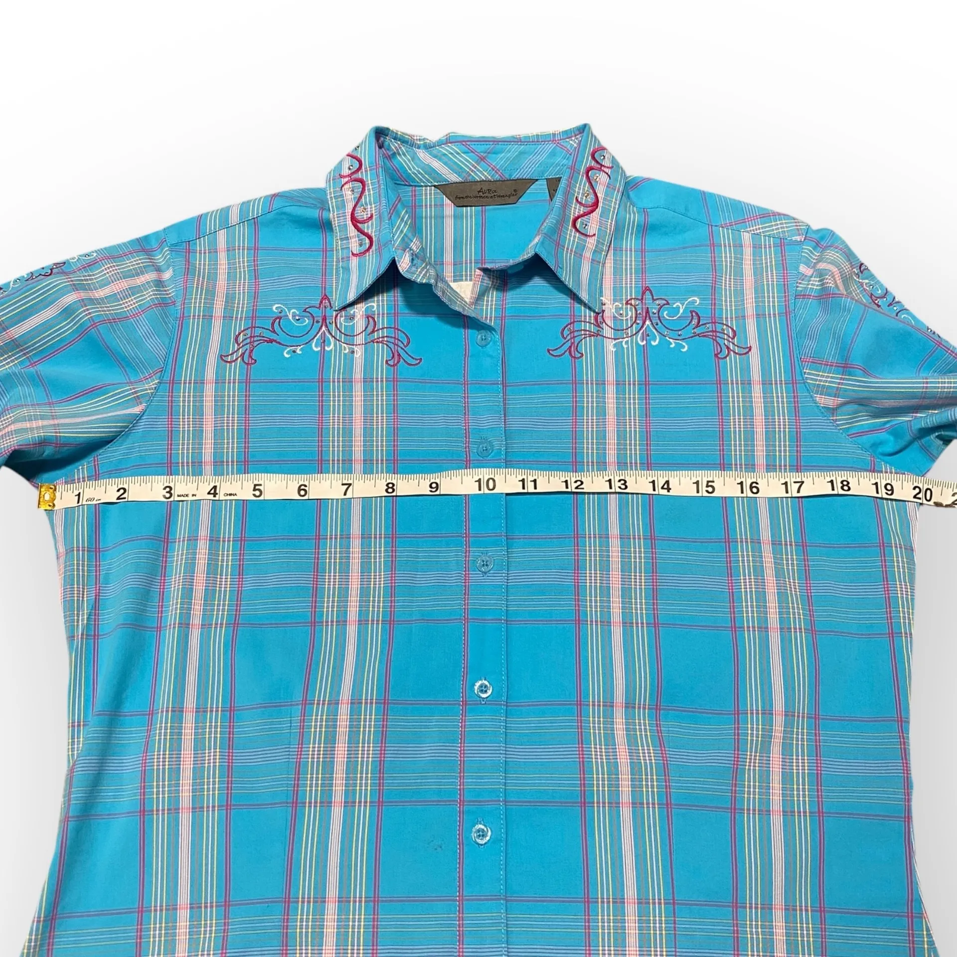 Wrangler Aura Rodeo Queen Barrel Racing Shirt Crystals Embroidered Small Blue - Image 6