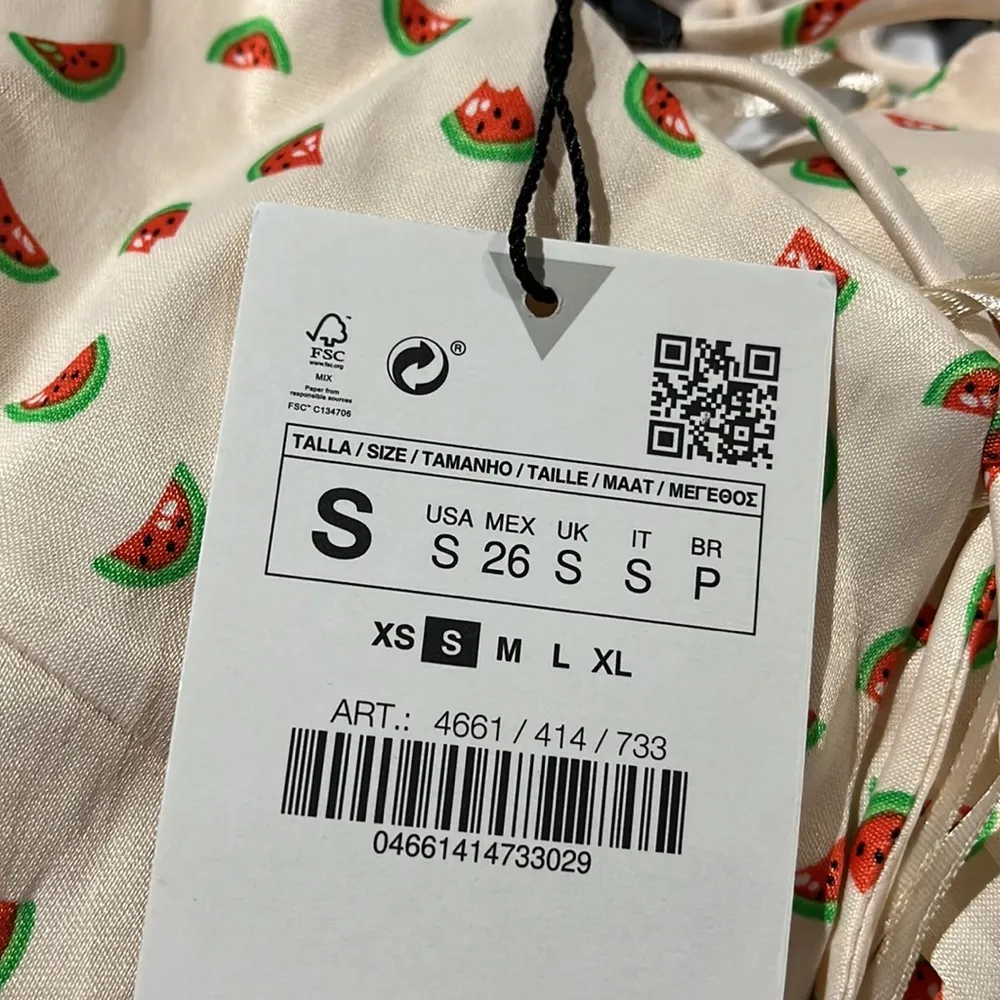 NWT ZARA  SATIN EFFECT CROP TOP Bloggers Fav Watermelon Print Tie Back - Image 9