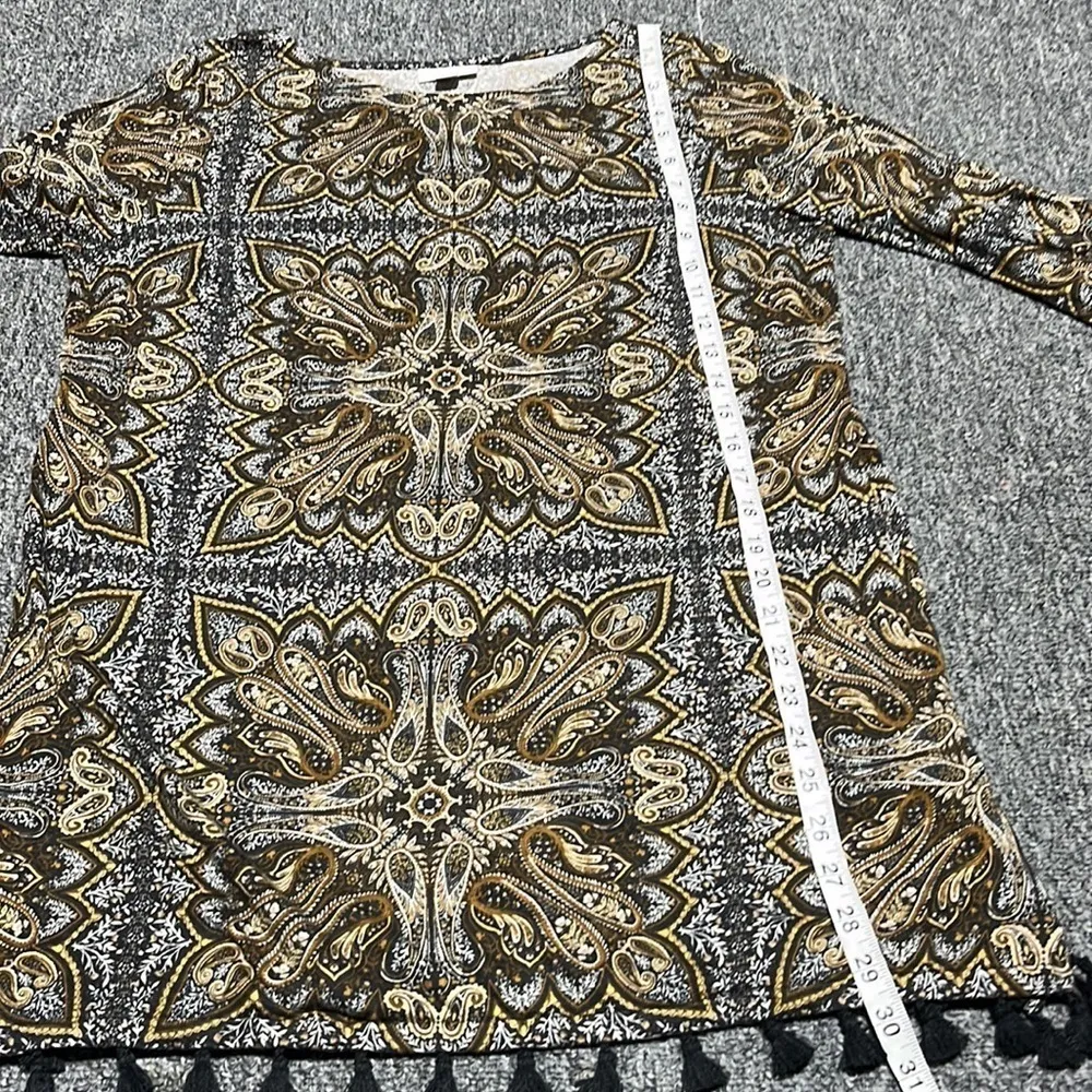 J.JILL paisley boho tassel tunic 3/4 sleeve top size medium. - Image 9