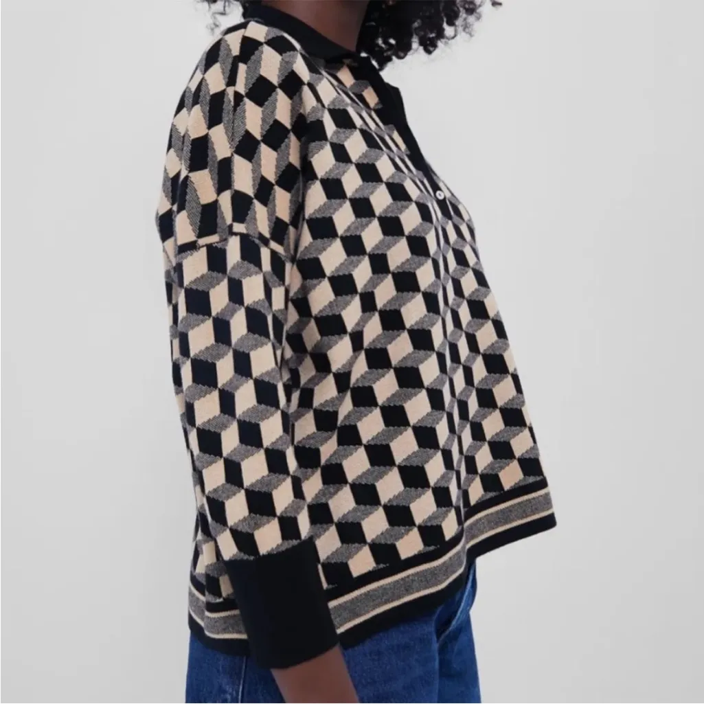 Tuckernuck Onyx and Camel Knit Geo Clayton Polo in Black Camel Geo XL/Xxl - Image 2