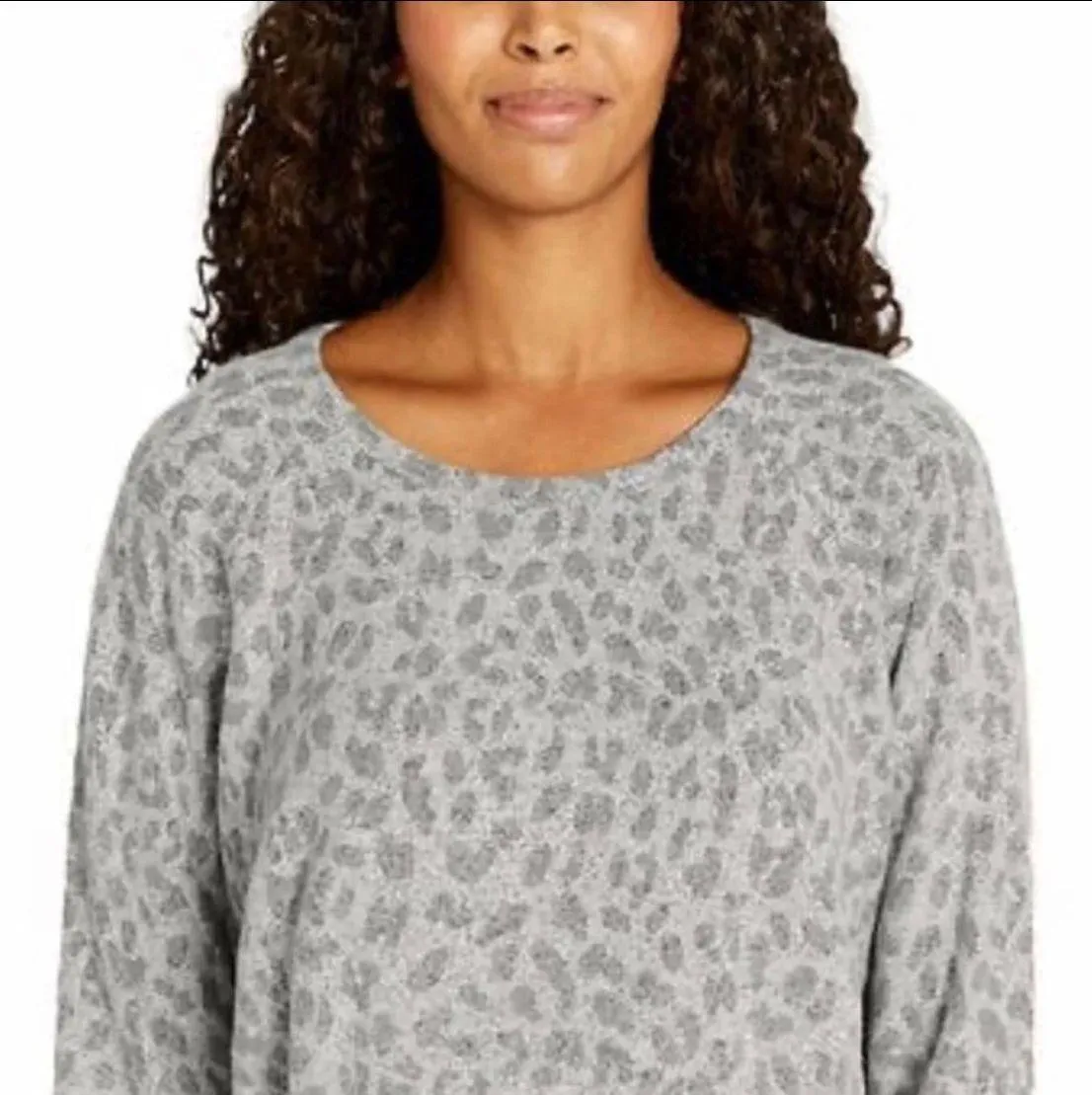 Heather Gray Leopard Print Plush Knit Sweatshirt Size XXL - Image 4