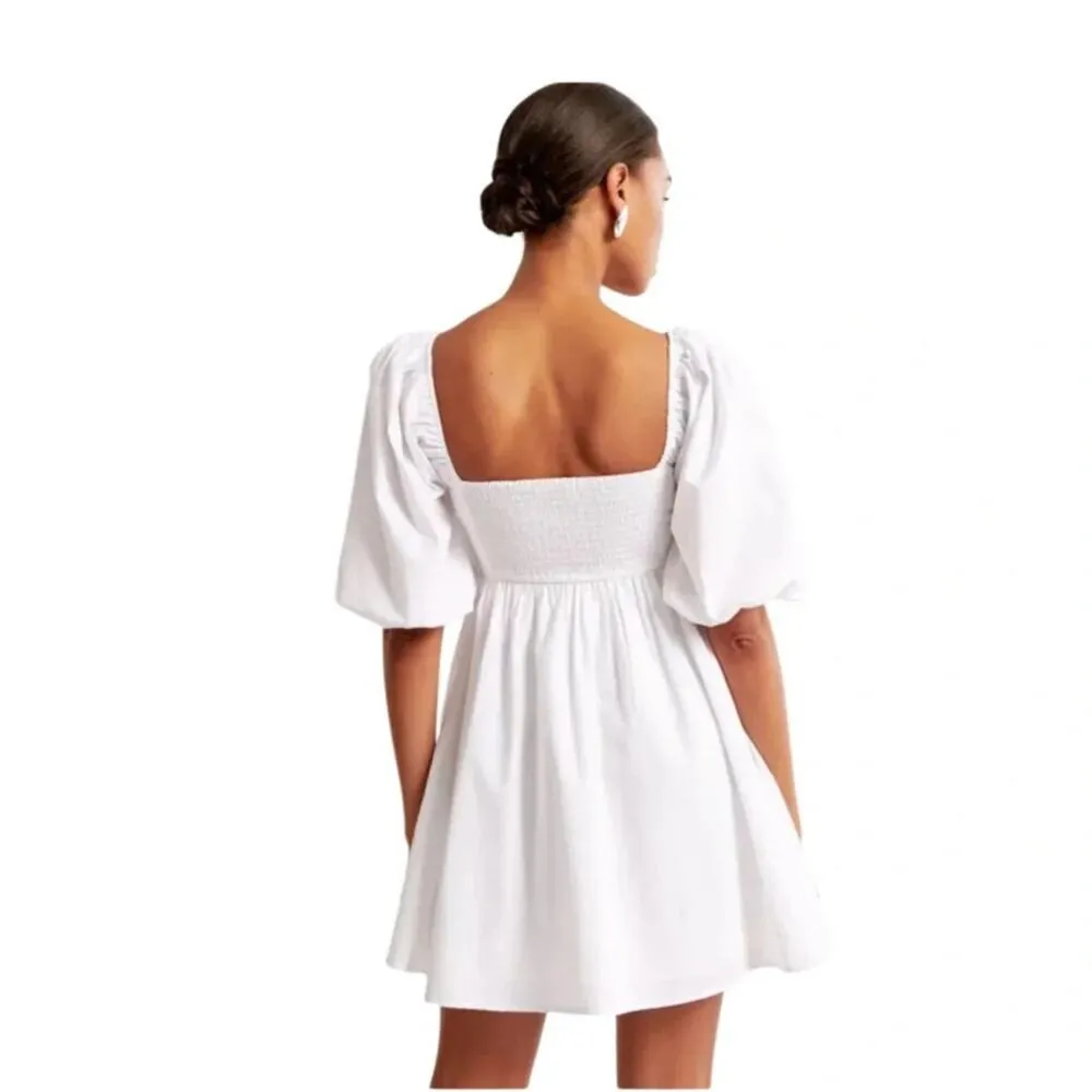 Abercrombie & Fitch Emerson Ruched Puff Sleeve Mini Dress White XSP - Image 9