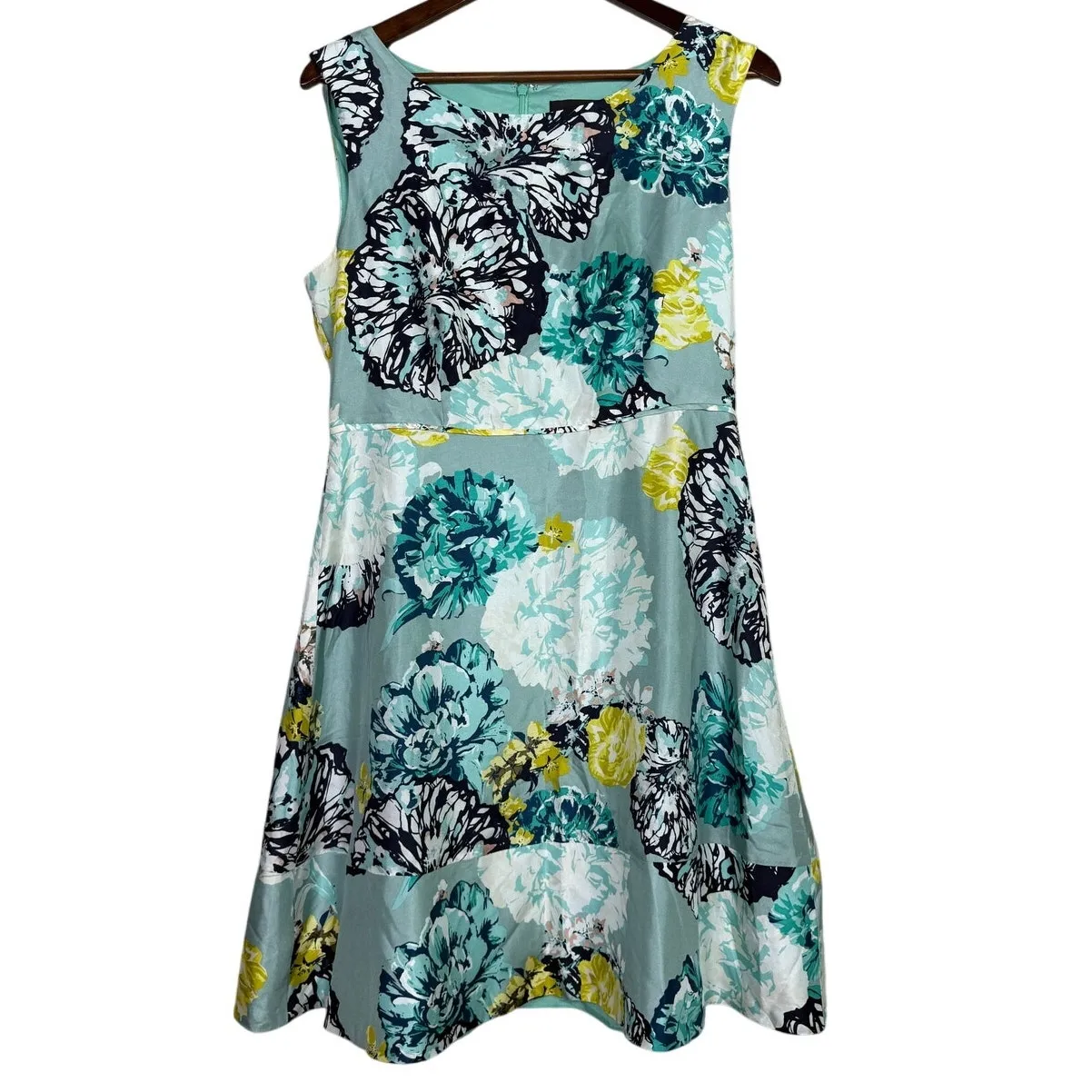 J. Crew Aquatic Floral Silk Mini Sleeveless Dress Back Zip Up 10 Green White - Image 2