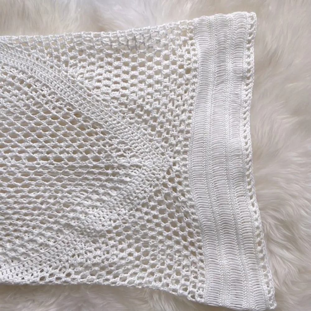 White Bohemian Crochet Knit Sheer Beach Cotton Cover Up Shirt Dress S M 4/6 Size undefined - Image 10