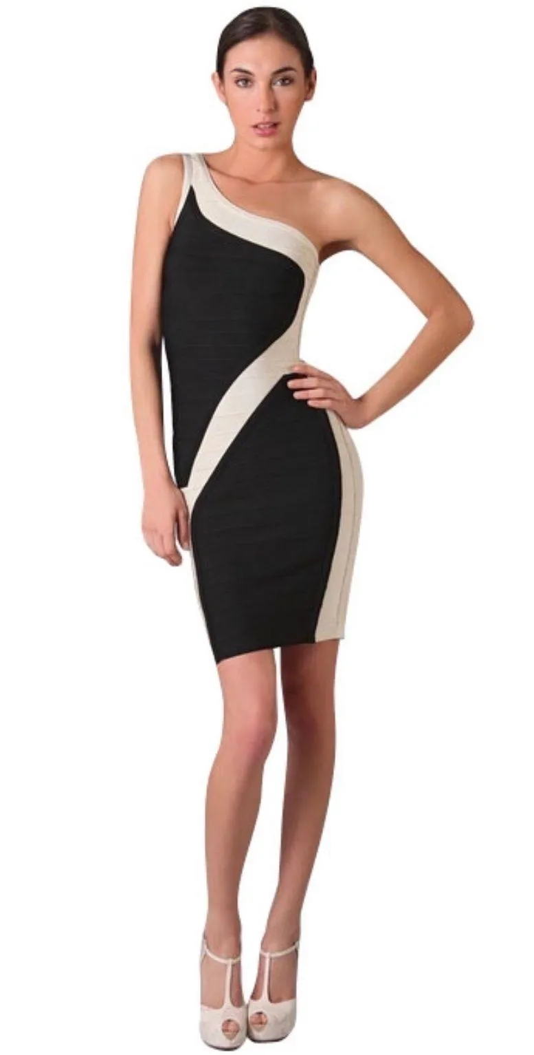 Herve Leger Audrey one-shoulder colorblock panel bandage dress size S small - Image 1