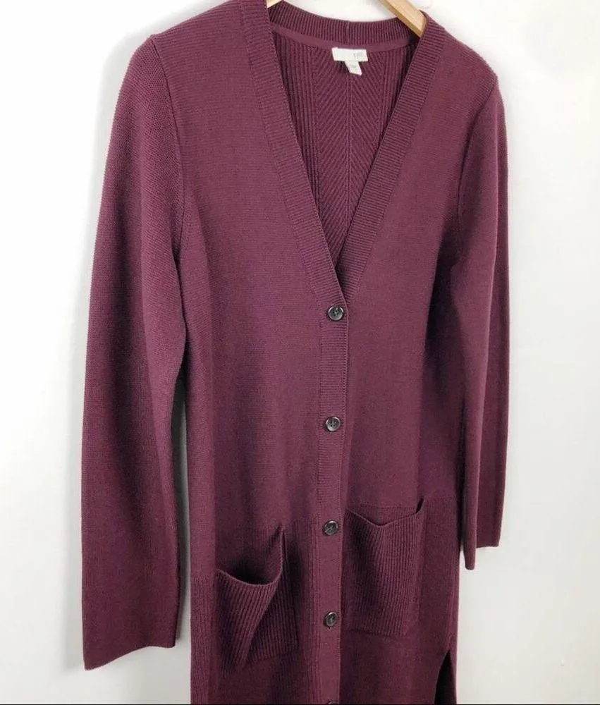 J. Jill Button Front Ribbed Duster Cardigan Small Purple Patch Pockets - Image 3