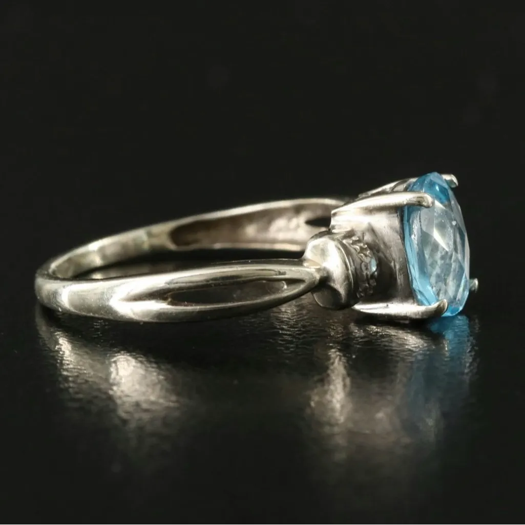 10K SOLID WHITE GOLD BLUE TOPAZ & DIAMOND RING (7.25) - Image 10