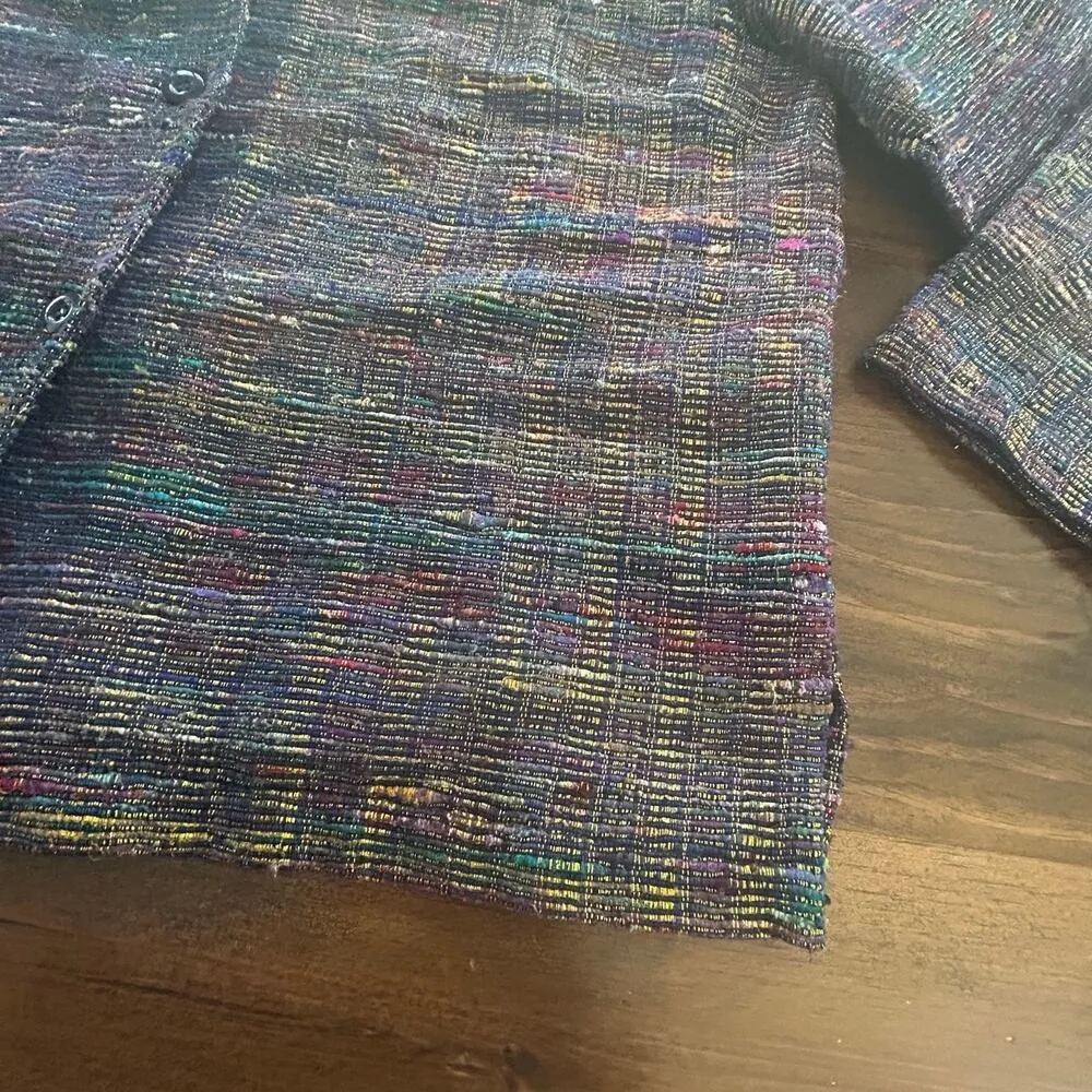 ⭐️ JM Collection J Mclaughlin Silk Cotton Blazer Buttons Metallic Jacket Large - Image 4