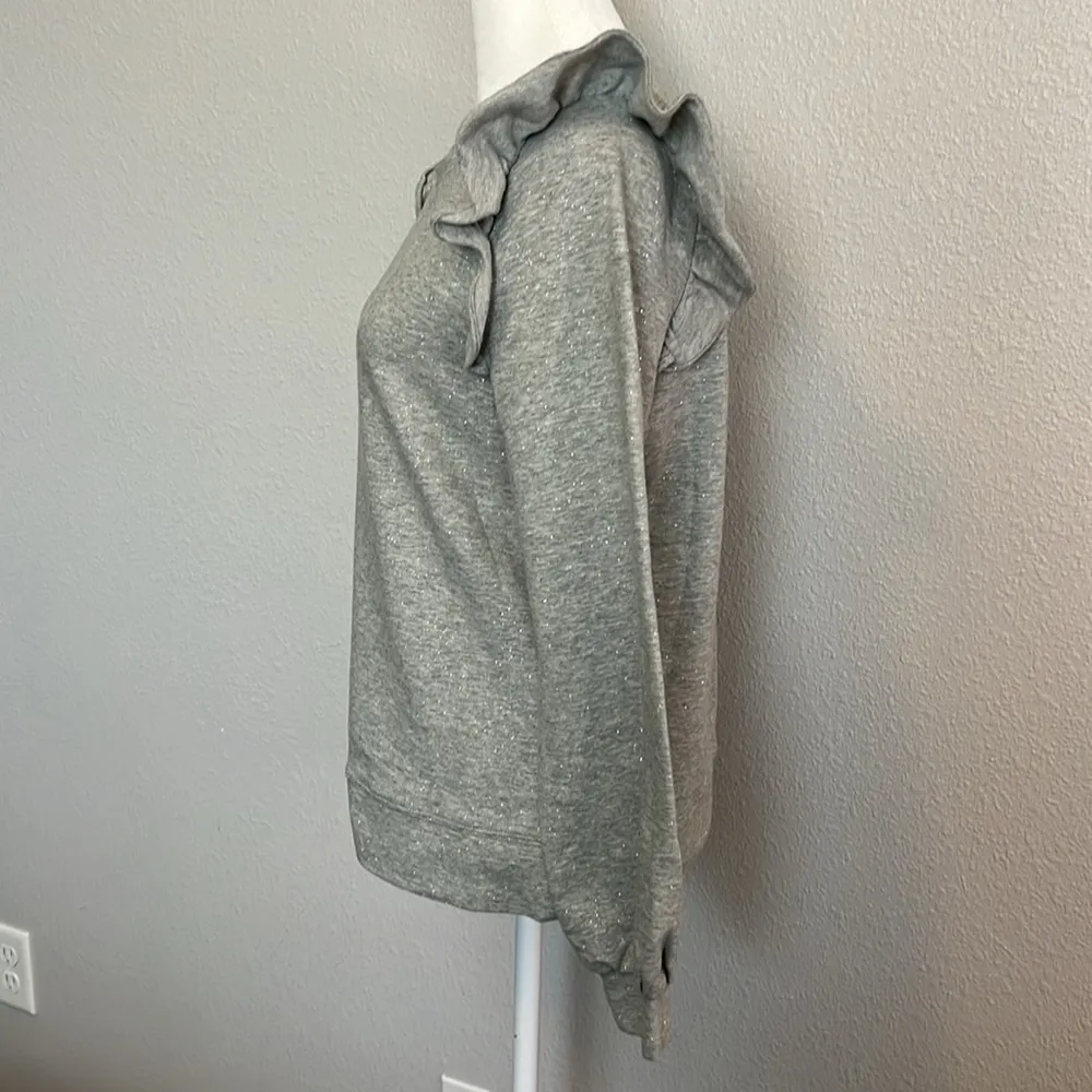 JCrew Factory Ruffle Shoulder Sweatshirt with Foil Light Gray Size Small - Image 6