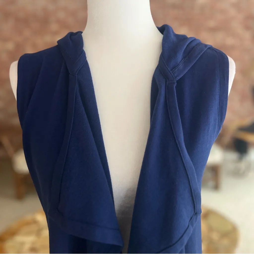 Fabletics Hannah Vest Fleece Hoodie Blue Knit XXS Drawstring Open Front Casual - Image 4