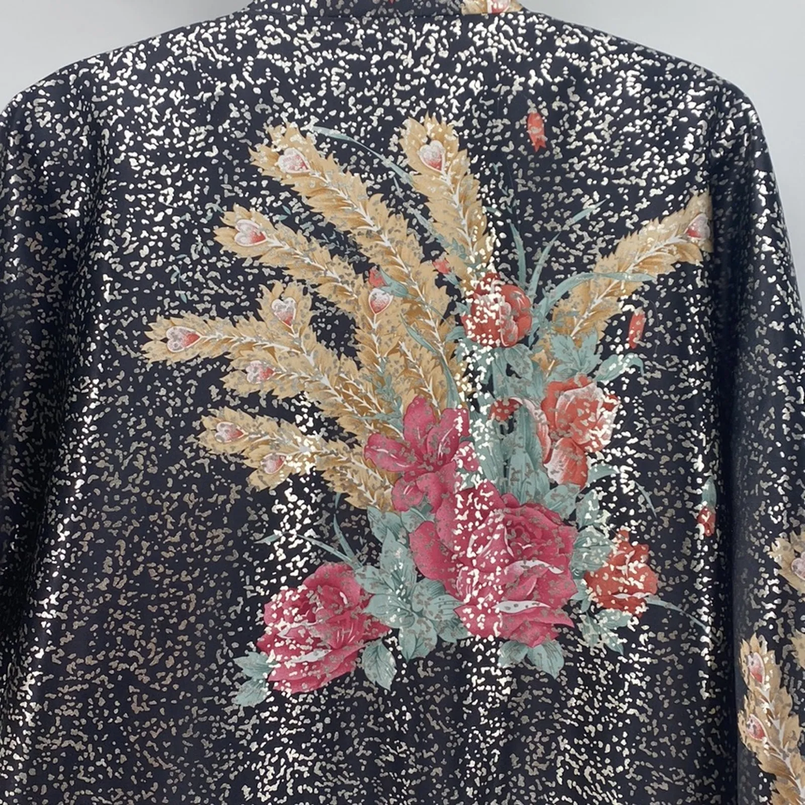 Vintage 80s 90s Floral Silver metallic sheen Reversible Windbreaker size L Black Size L - Image 11