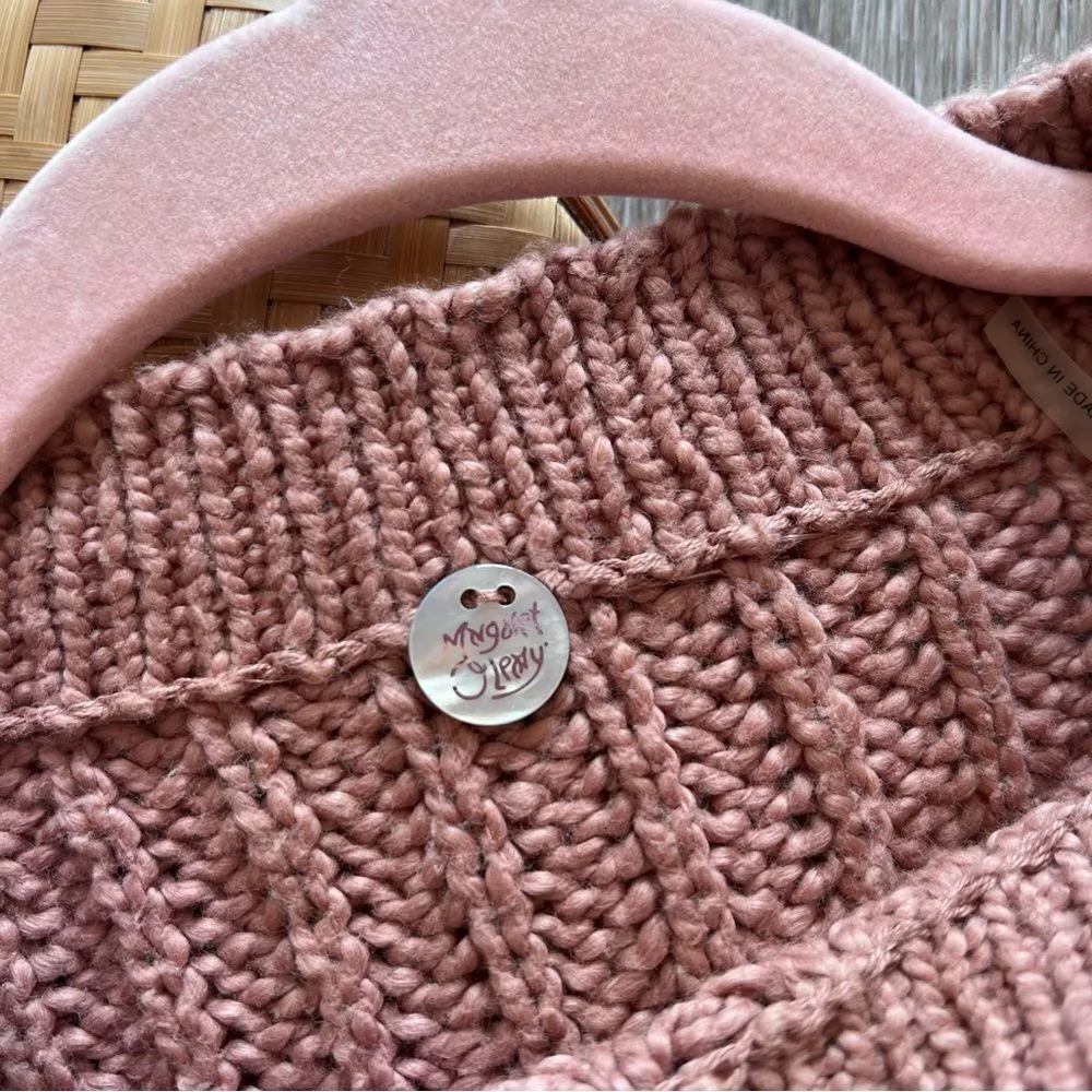 Margaret O’Leary muted pink chunky knit sweater puff sleeves women’s size S‎ - Image 2