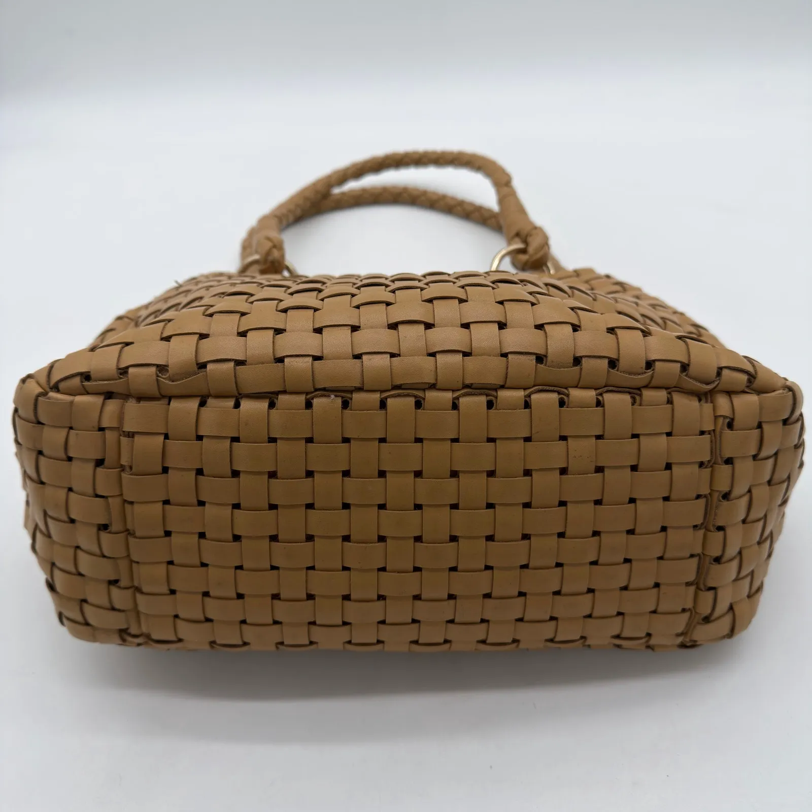 Nine West Vegan Leather Tan Basket Weave Vacation Casual Shoulder Bag - Image 3
